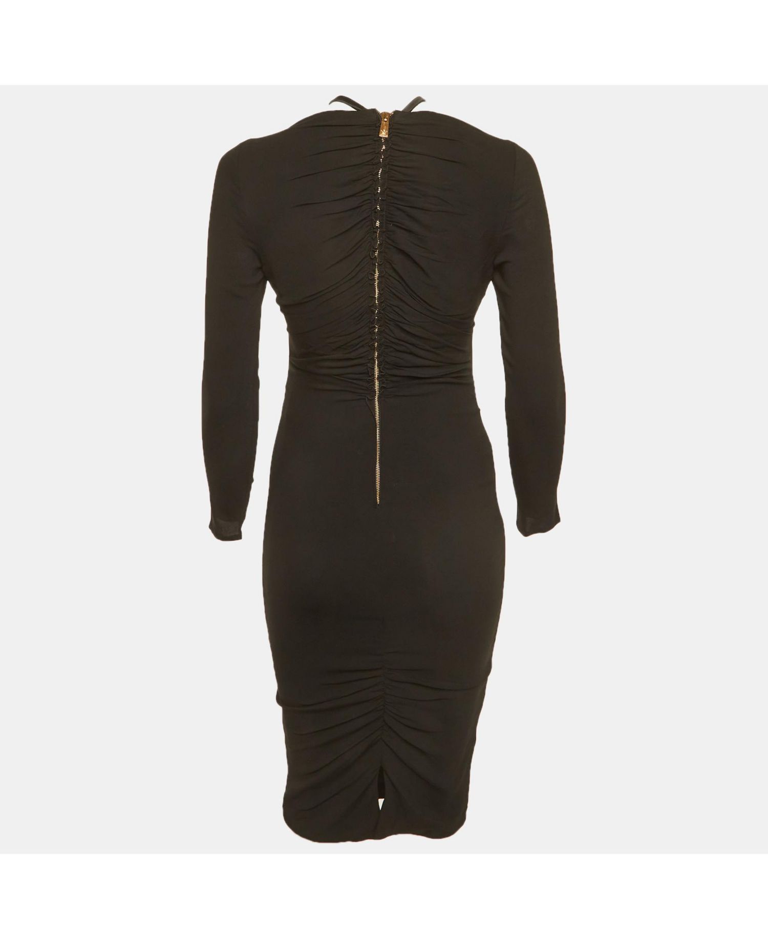 Women's Crepe Medusa Detail Ruche Midi Dress