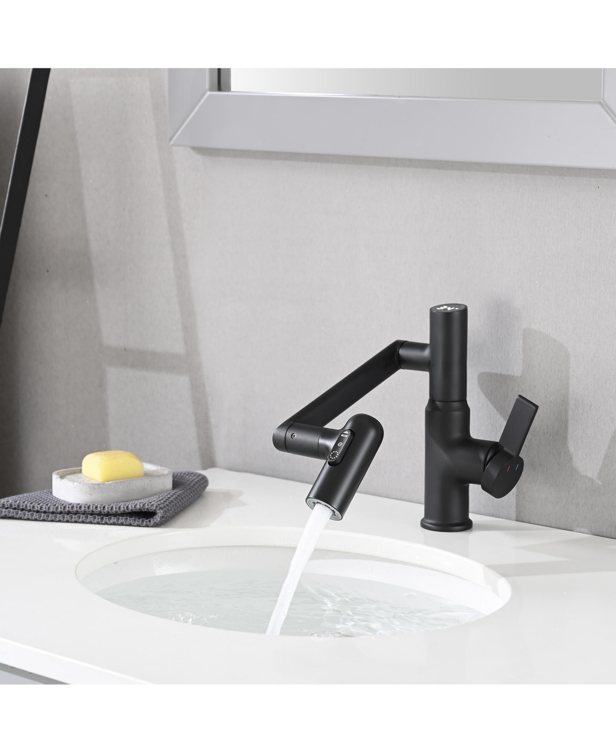 Phying Bathroom Sink Faucet with Spray Function, Temperature Display, Anti-Slip Switch, Hot and Cold Controls, and 360degree(s) Swivel Spout