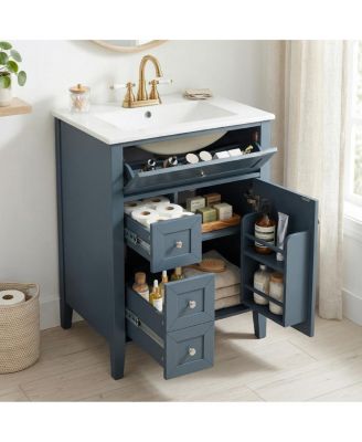 24 Inch Bathroom Vanity with Ceramic Sink, Classic Modern Freestanding Cabinet, Soft Close Drawers for Small Bathrooms