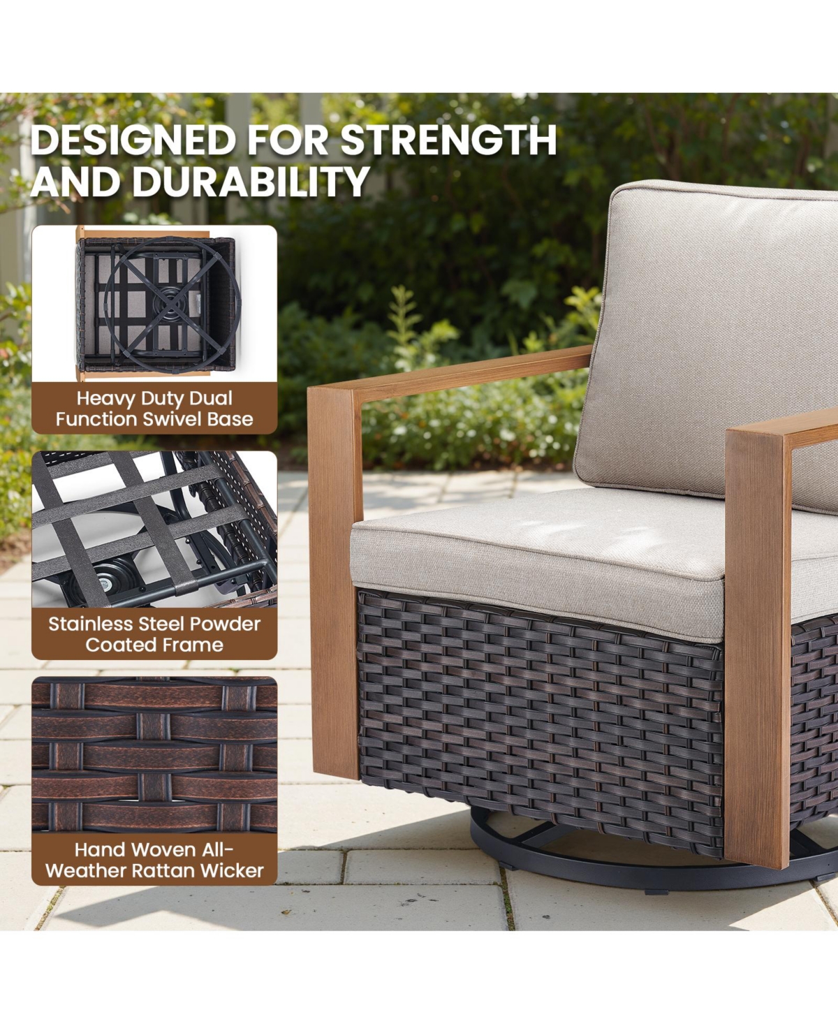 Pocassy Outdoor Swivel Chairs Set of 2,Patio Wicker Rocker Chairs,All Weather Patio Conversation Furniture Set, Ideal for Porch Balcony Deck Yard