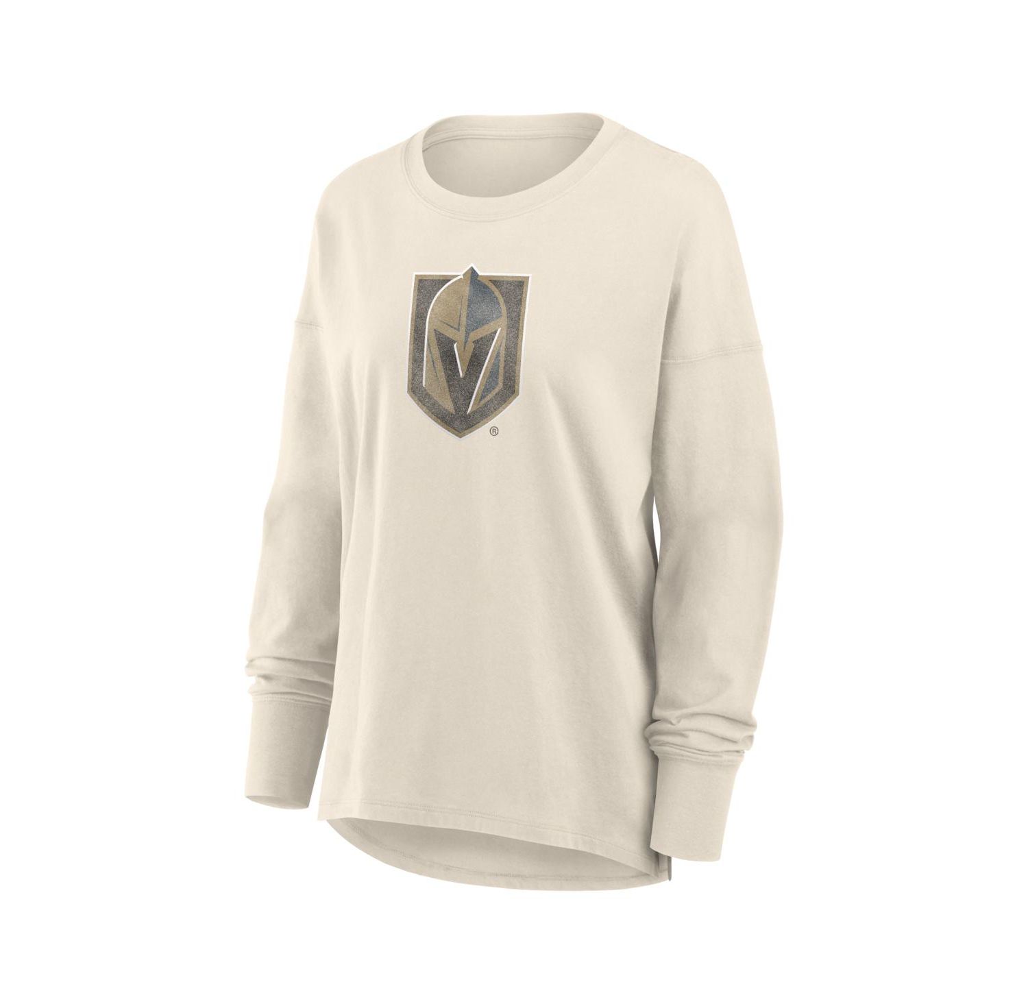Women's Cream Vegas Golden Knights Distressed Logo Long Sleeve T-Shirt