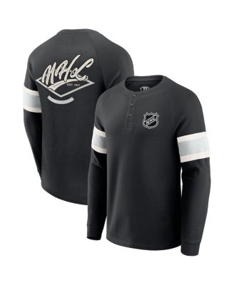 Men's Black NHL Waffle-Knit Raglan Long Sleeve Henley T-Shirt