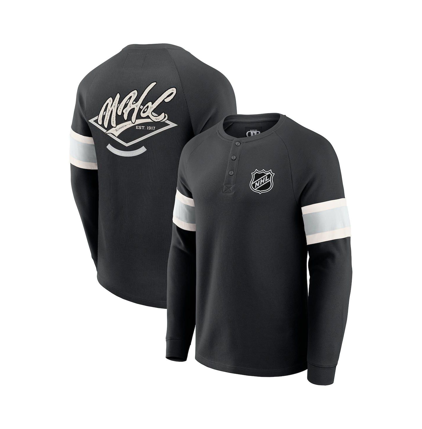 Мужская футболка Fanatics Black NHL Waffle-Knit Raglan Long Sleeve Henley — фото 1