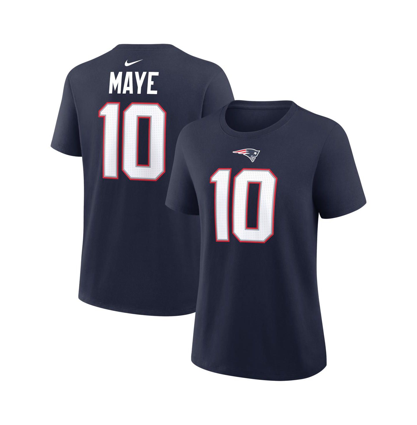 Женская футболка Nike Drake Maye Navy New England Patriots Player Name & Number — фото 1