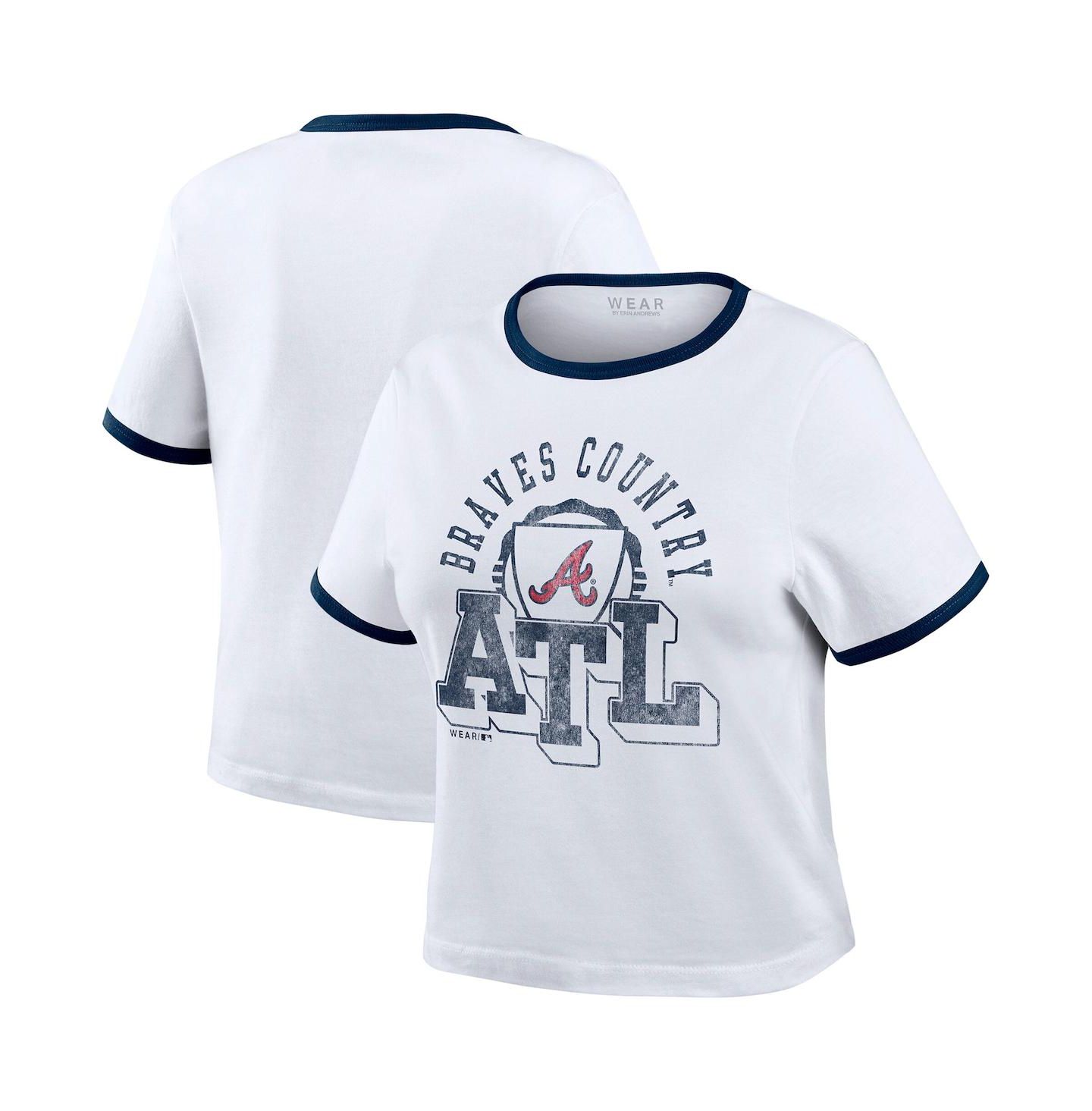 Женская футболка WEAR by Erin Andrews White Atlanta Braves Ringer Baby T-Shirt — фото 1