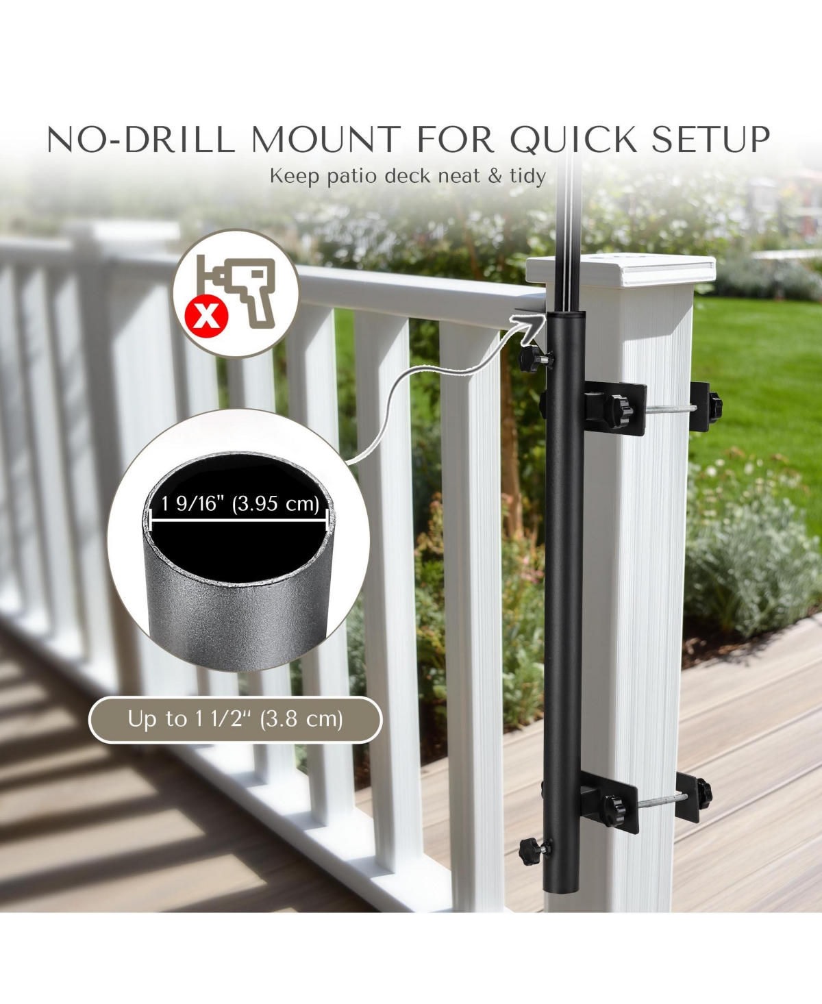 LAGarden Patio Umbrella Holder Adjustable for Deck Railing Balcony Porch Patio Outdoor Restaurant Portable Cart