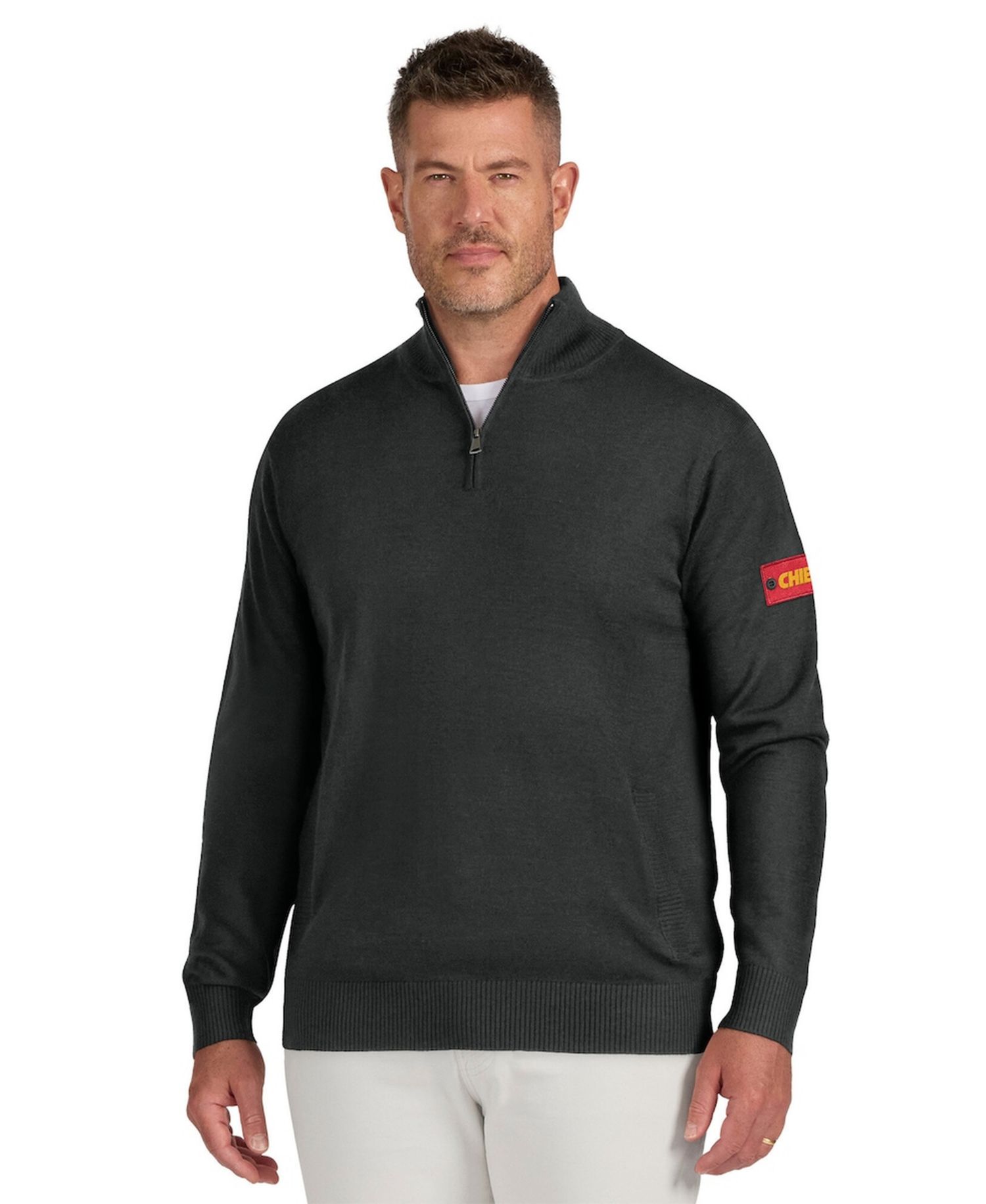 Men's Black Kansas City Chiefs Franchise Quarter-Zip Sweater