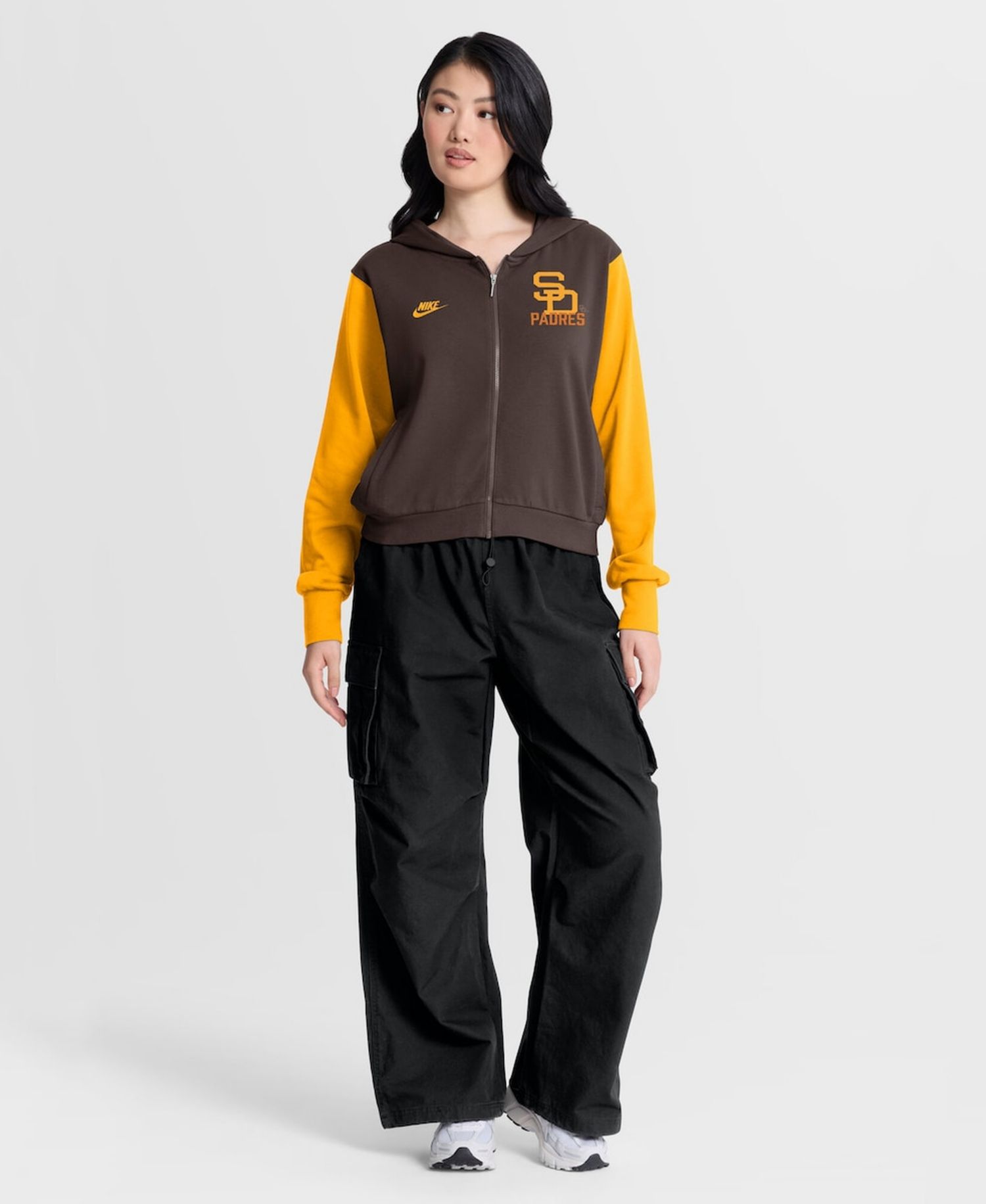 Women's Brown/Gold San Diego Padres Cooperstown Collection Cropped Full-Zip Hoodie