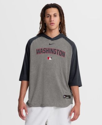 Men's Gray Washington Nationals Authentic Collection Flux Dri-FIT Raglan 3/4-Sleeve Hooded T-Shirt
