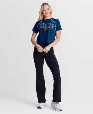 Women's Navy Chicago Bears Offensive Scheme Raglan Tri-Blend Cropped Top