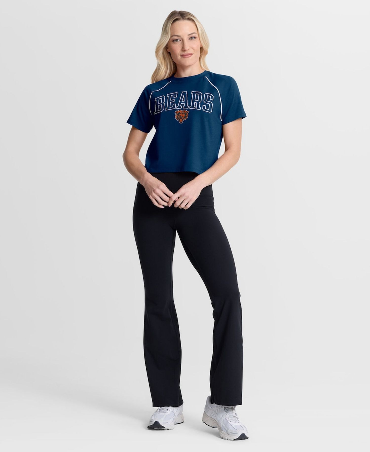 Women's Navy Chicago Bears Offensive Scheme Raglan Tri-Blend Cropped Top