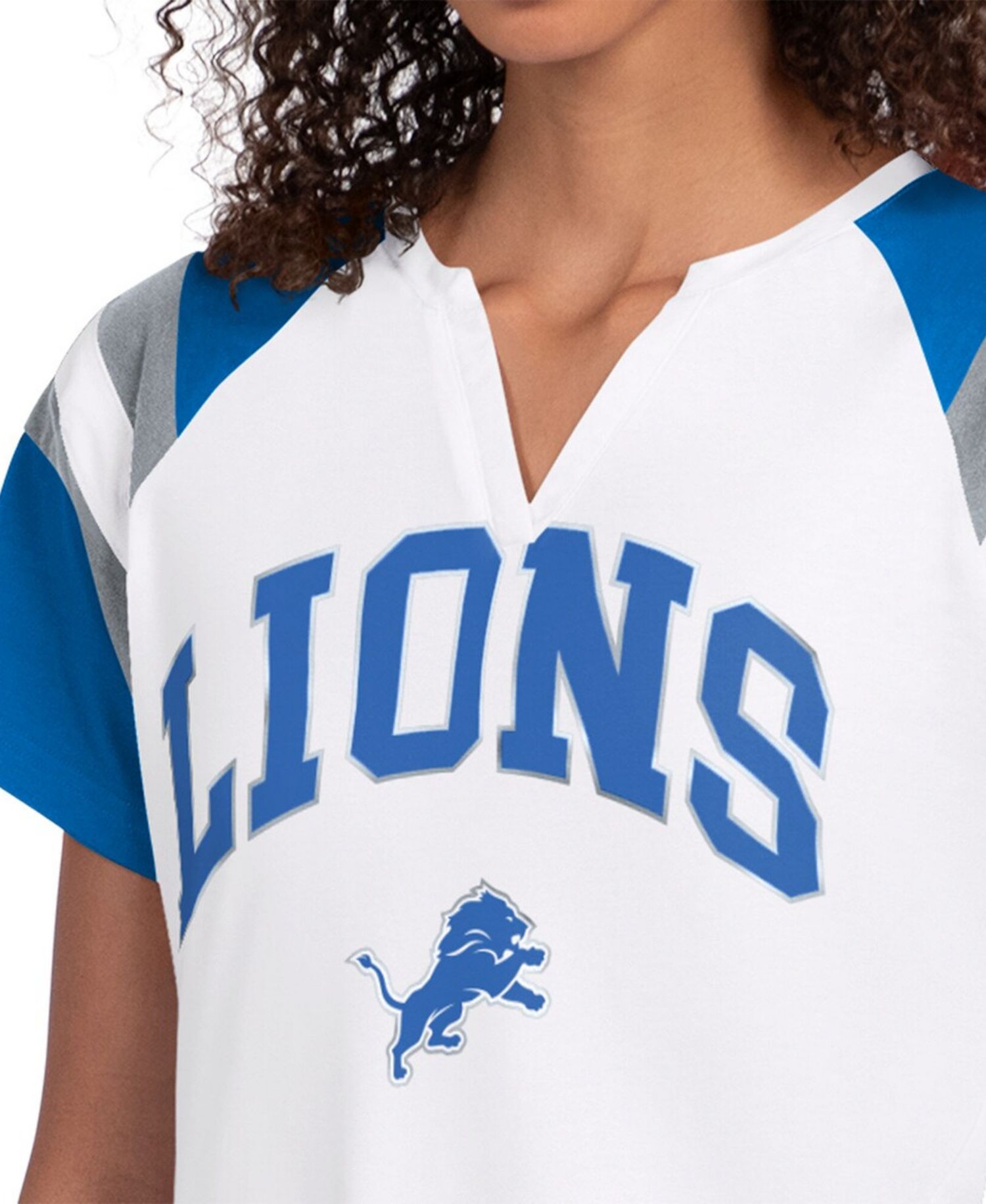 Women's White Detroit Lions Game On Notch Neck T-Shirt