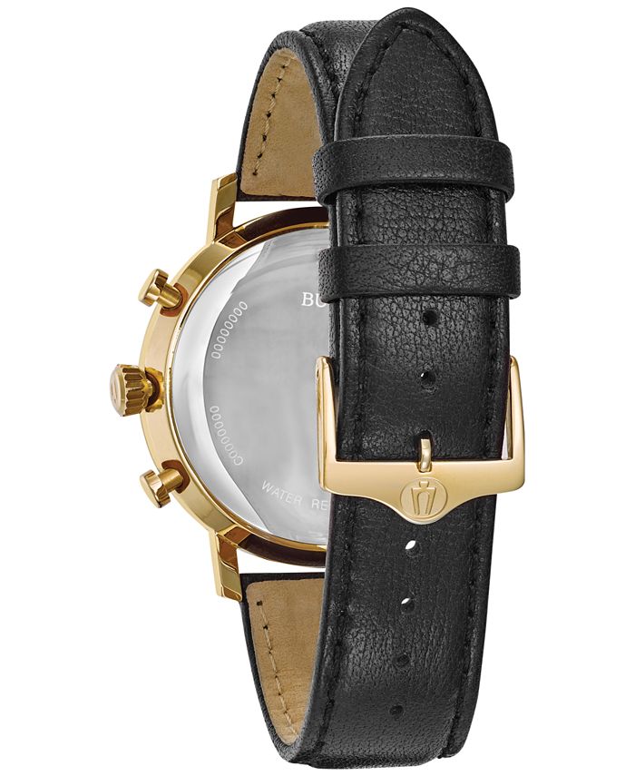 Bulova Men's Dress Chronograph Black Leather Strap Watch 41mm 97B155