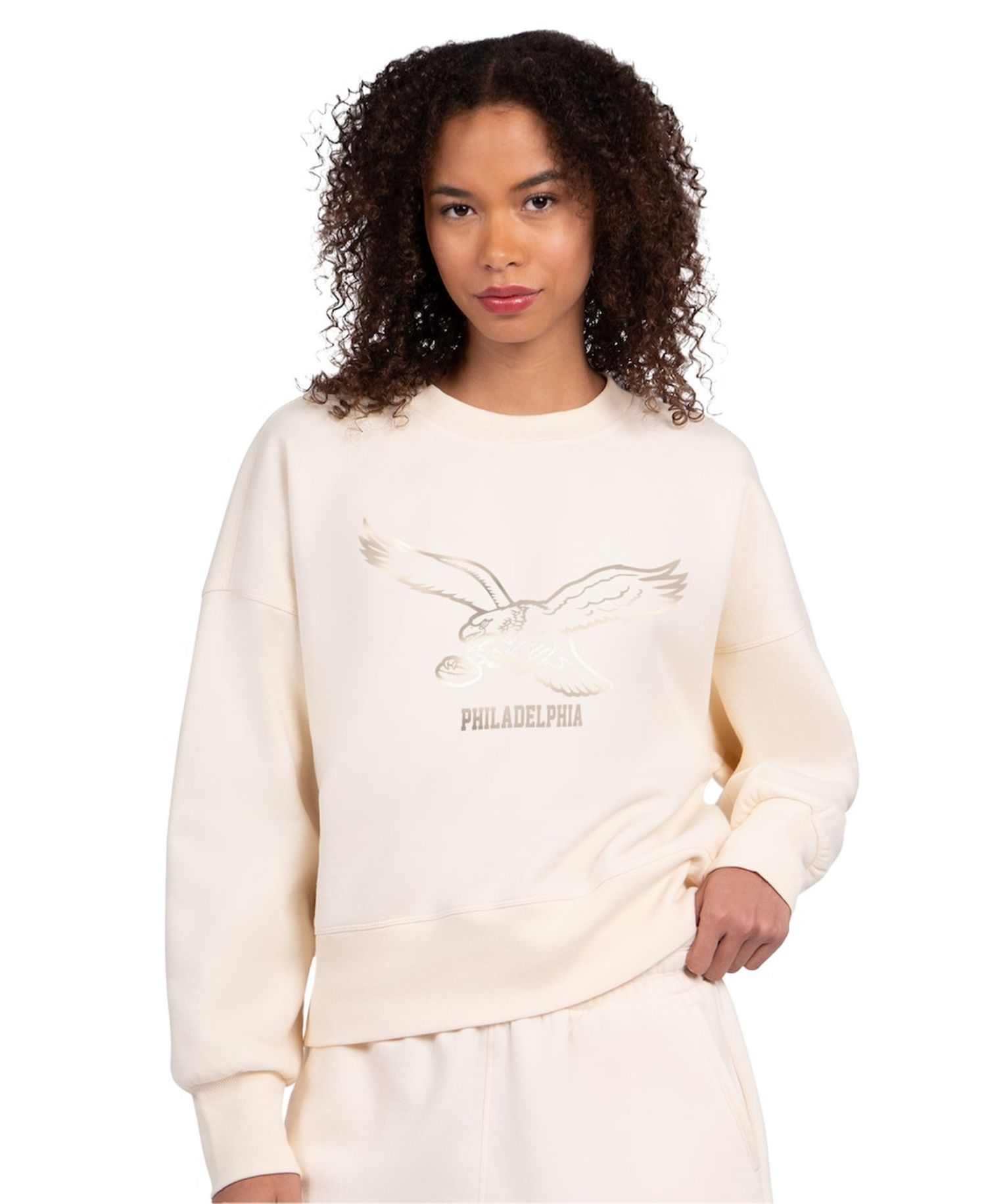 Women's Cream Philadelphia Eagles Travel Pastels Boxy Fleece Sweatshirt