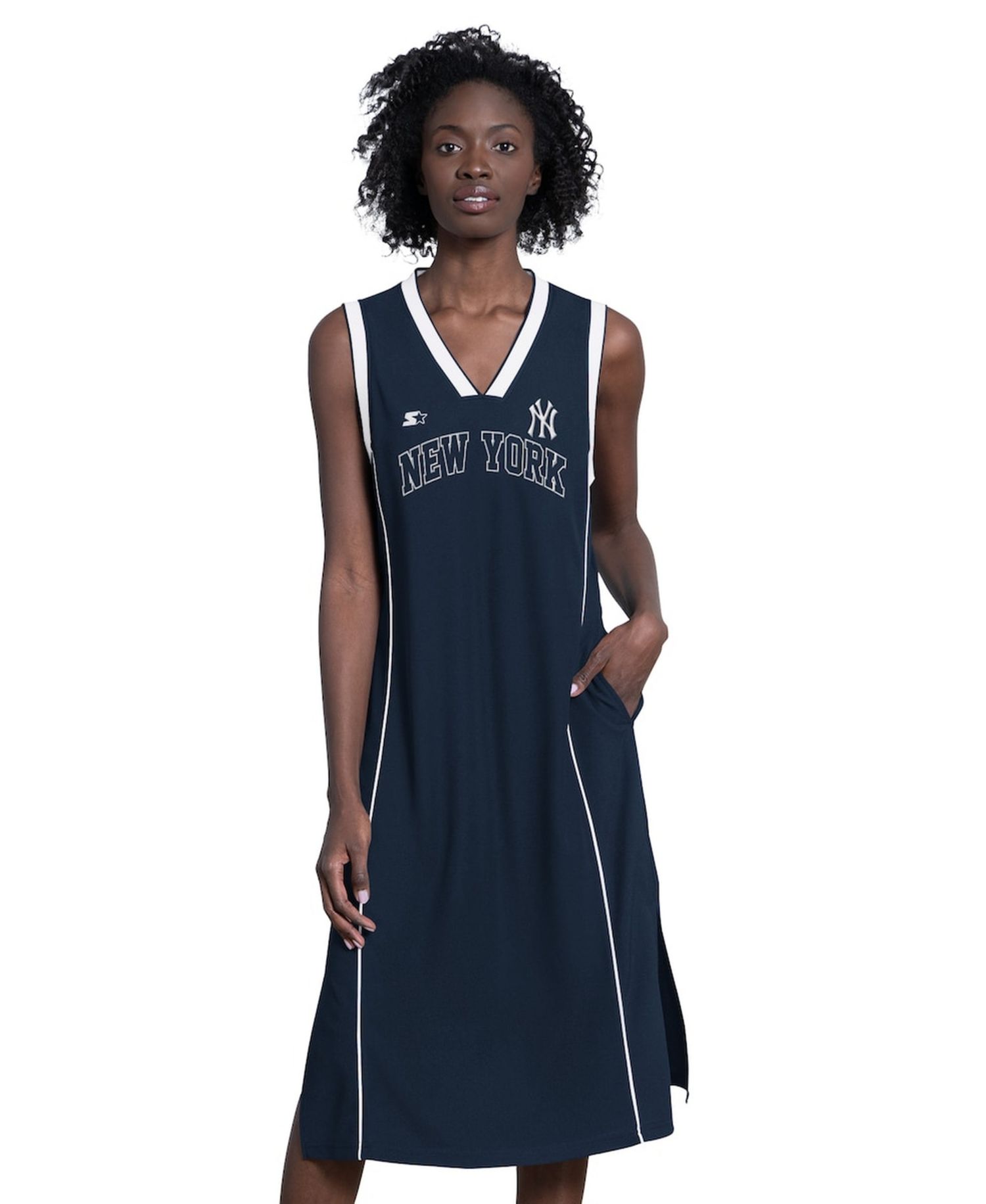 Women's Navy New York Yankees Line Up Sneaker Sleeveless Maxi Dress