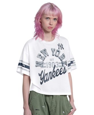 Women's White New York Yankees Cropped Hurry Up Offense T-Shirt