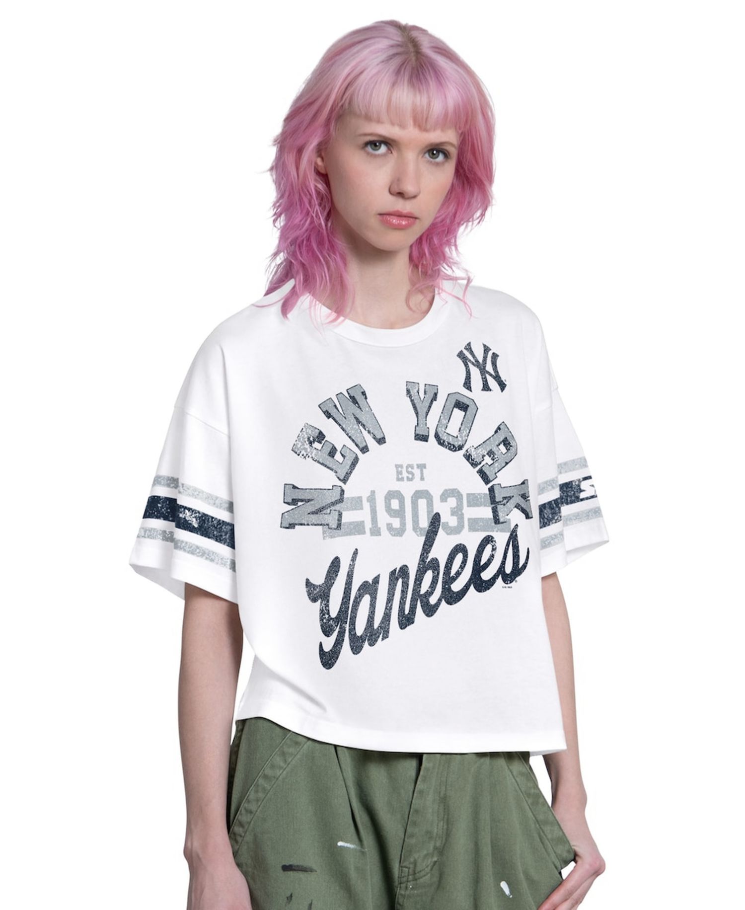 Women's White New York Yankees Cropped Hurry Up Offense T-Shirt