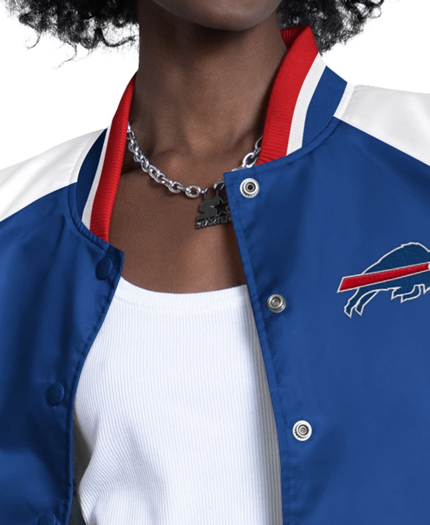 Women's Royal/White Buffalo Bills Raglan Blitz Full-Snap Varsity Jacket