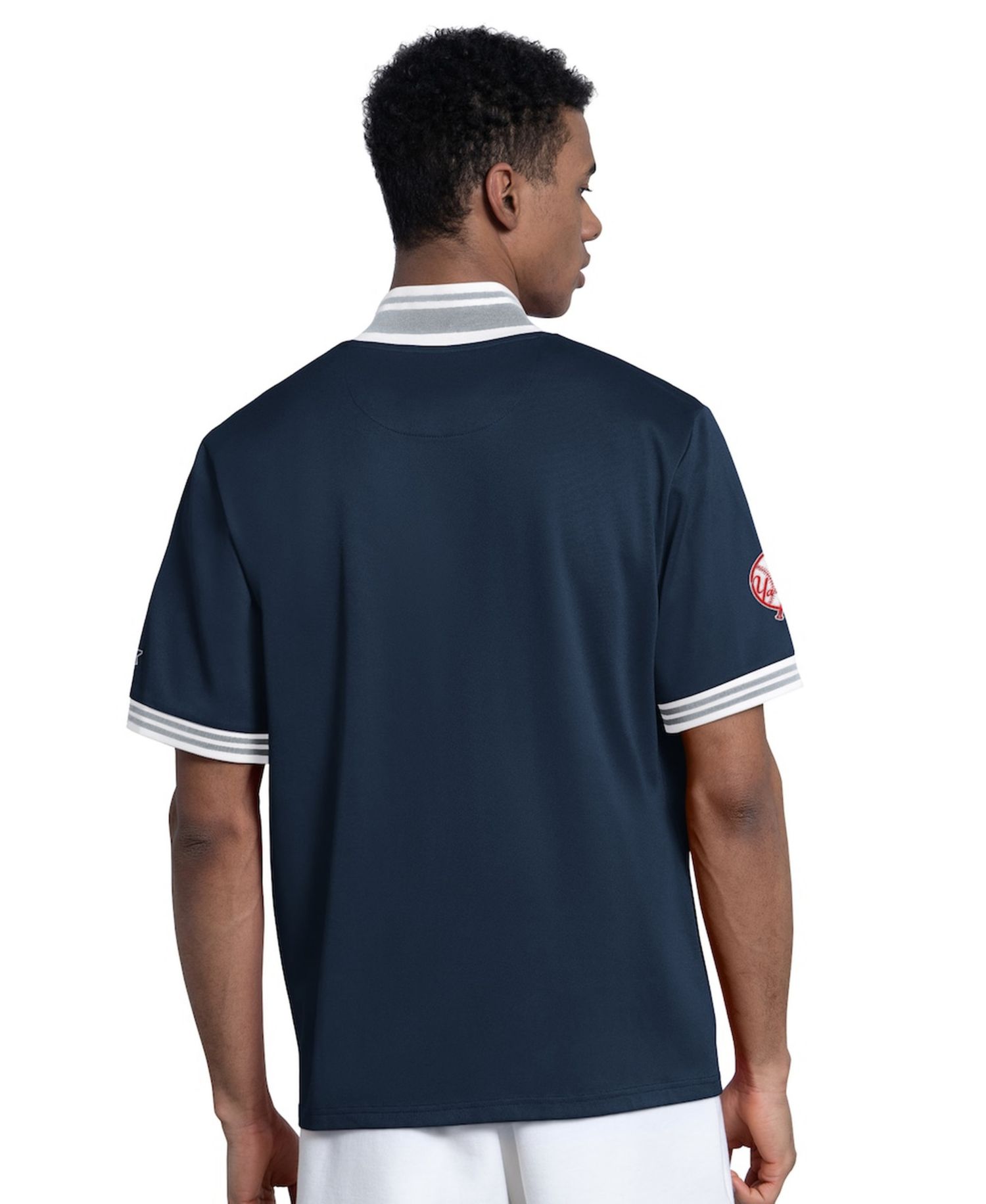 Men's Navy New York Yankees Button-Up Short Sleeve Jacket