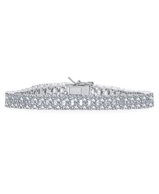 Classic Formal Bridal Two Row Statement CZ Cubic Zirconia Wide Tennis Bracelet 7.5 Inch