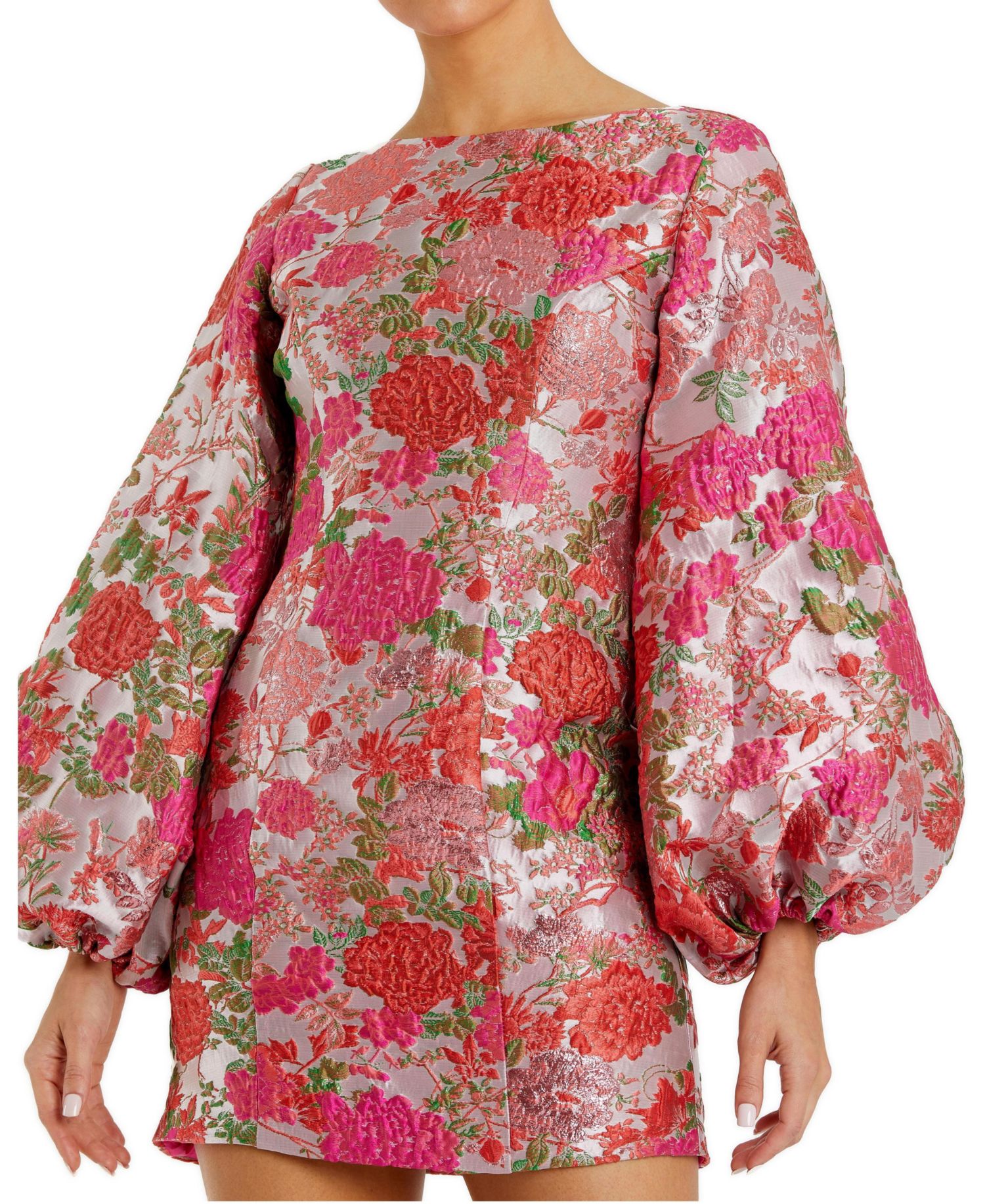 Women's Floral Brocade Balloon Sleeve Mini Dress