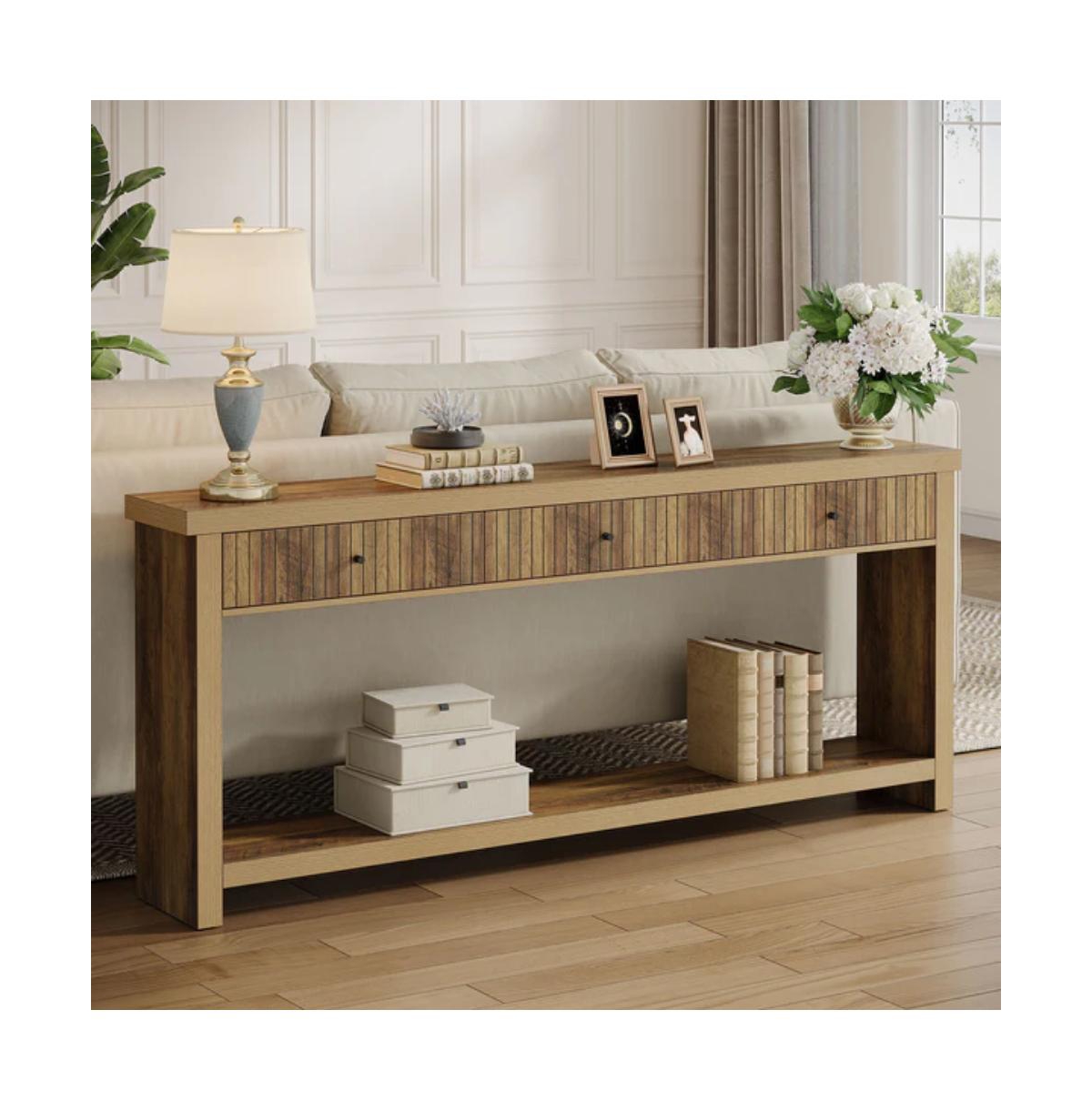 Slickblue Long Entryway Console Table with 3 Drawers, Wooden Sofa for Living Room Decor