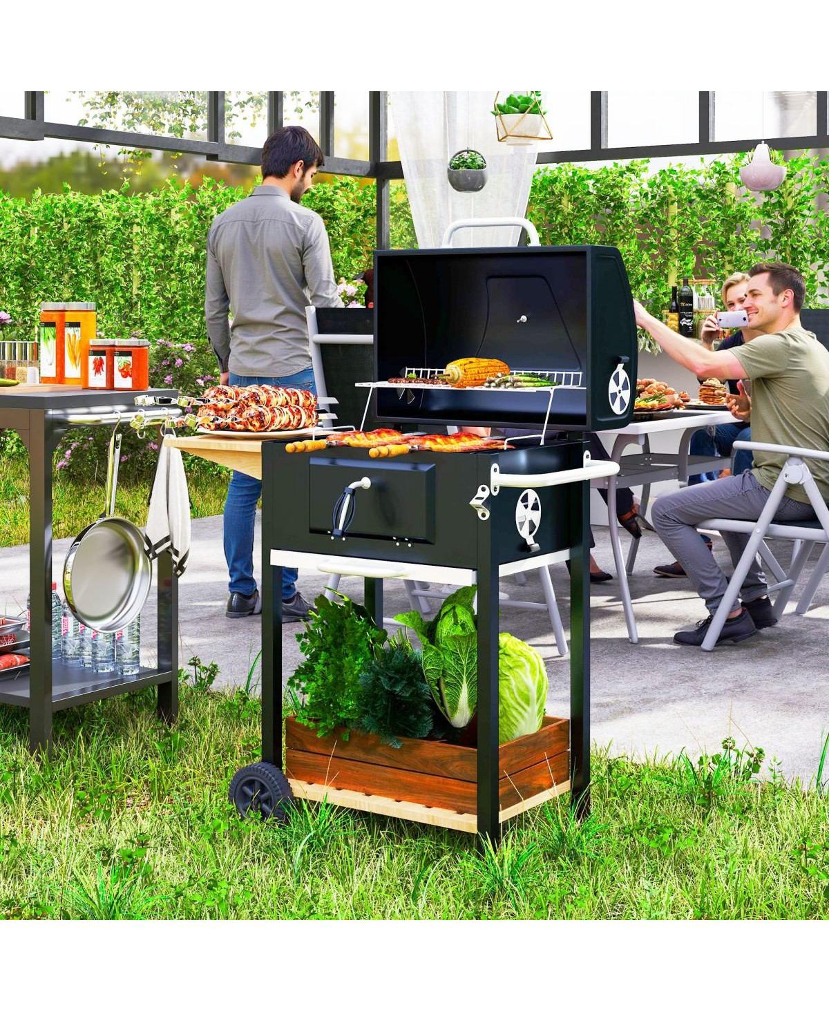 Asagikoiai Outdoor Portable Charcoal Bbq Grill with Wheels and Side Table
