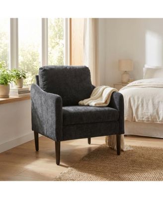 Mid Century Modern Accent Chair, Chenille Fabric, Curved Arms, Upholstered Reading Chair, Cloud Single Sofa for Living Room Bedroom Office
