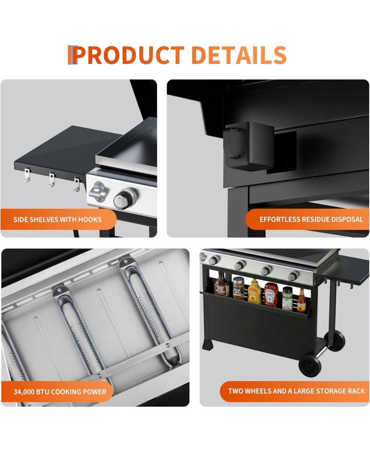Xo Stainless Steel 32000 Btu 4 Burner Propane Gas Griddle with Hood for Outdoor Use