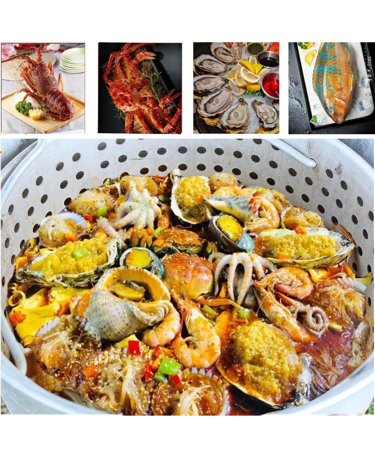 Xo 110,000 Btu 60-Quart Aluminum Seafood Boil Pot Kit with Steam/ Boil Basket and Strainer for Camping