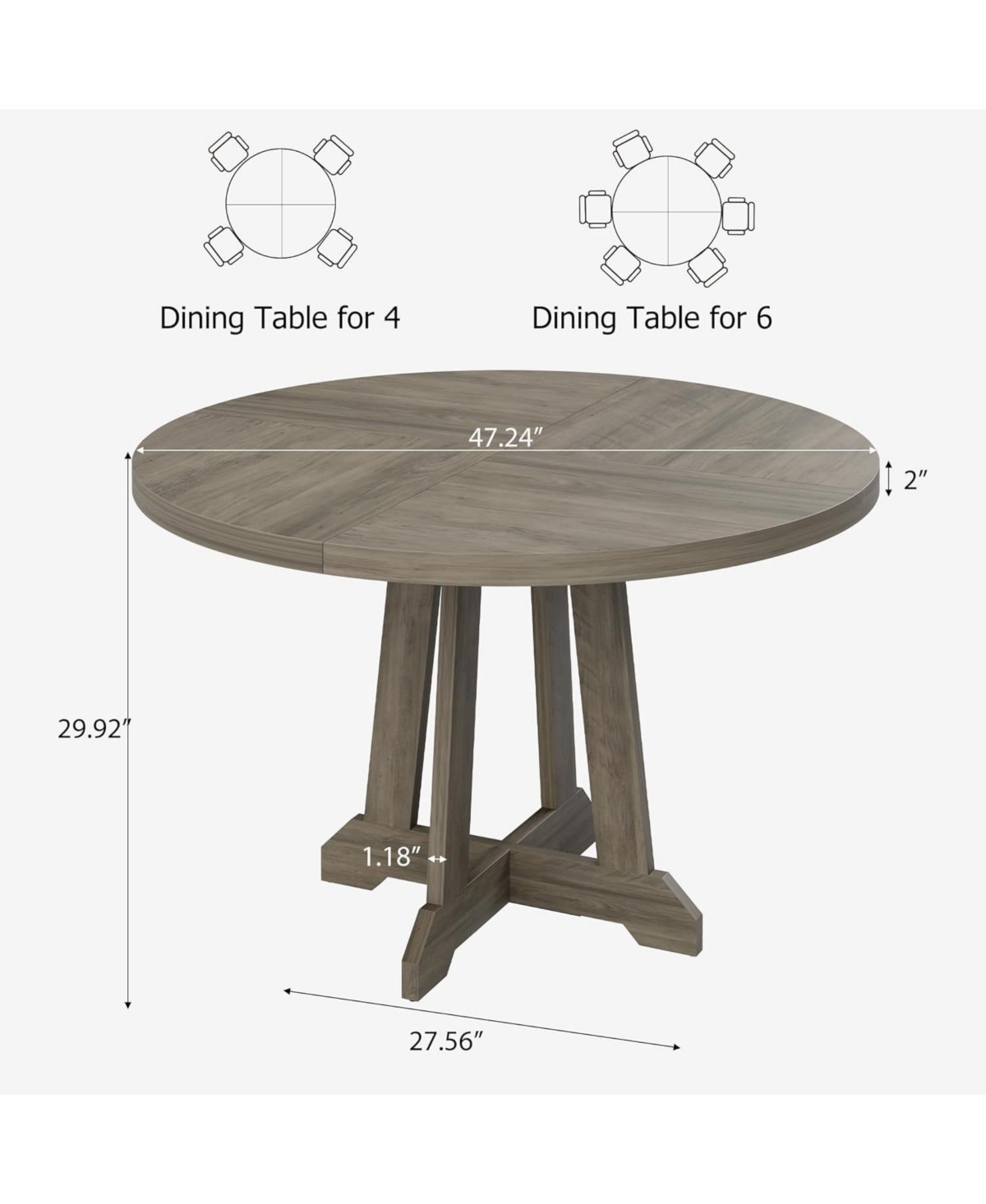 gaomon Kitchen Table Dining Table for 4 to 6 People Round Dining Table Wooden Kitchen Table for Dining Room, Home Office