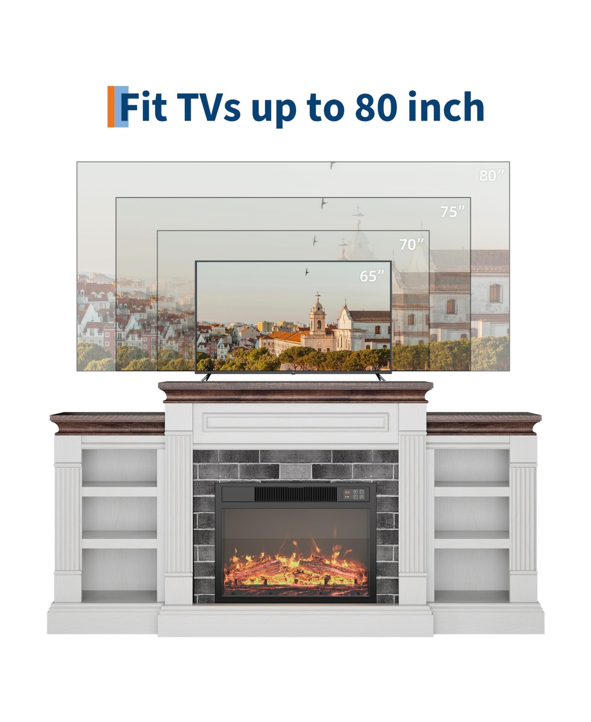 homfan 71 Inch Electric Fireplace with Matal, Fireplace Tv Stand for Tv Up to 80", Entertainment Center with Storage, with Remote Control and 3d Flame