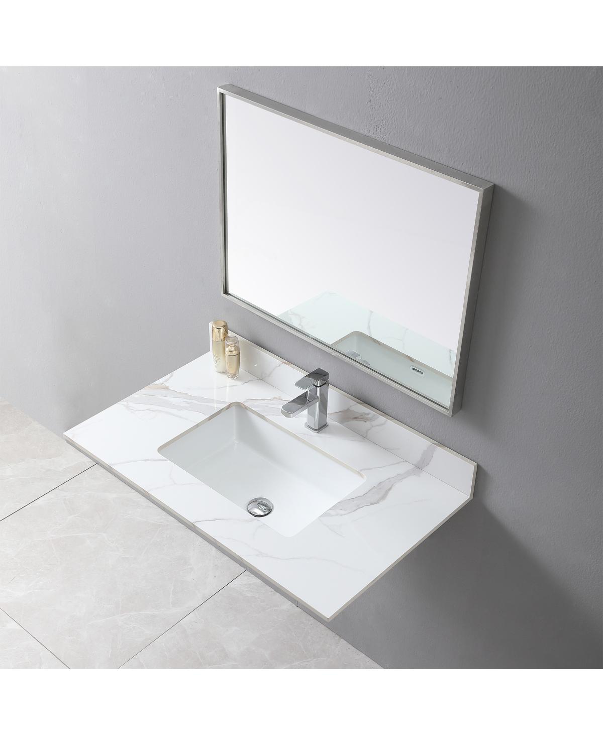 Sillysis Sintered Stone Vanity Top with Backsplash, Rectangular Undermount Sink, Pre-Drilled Faucet Hole