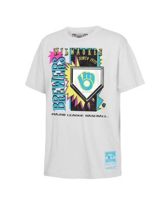 Big Boys and Girls White Milwaukee Brewers Cooperstown Neon Field Shock T-Shirt