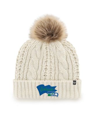Women's White Seattle Seahawks Wave Banner Miko Cuffed Knit Hat with Pom