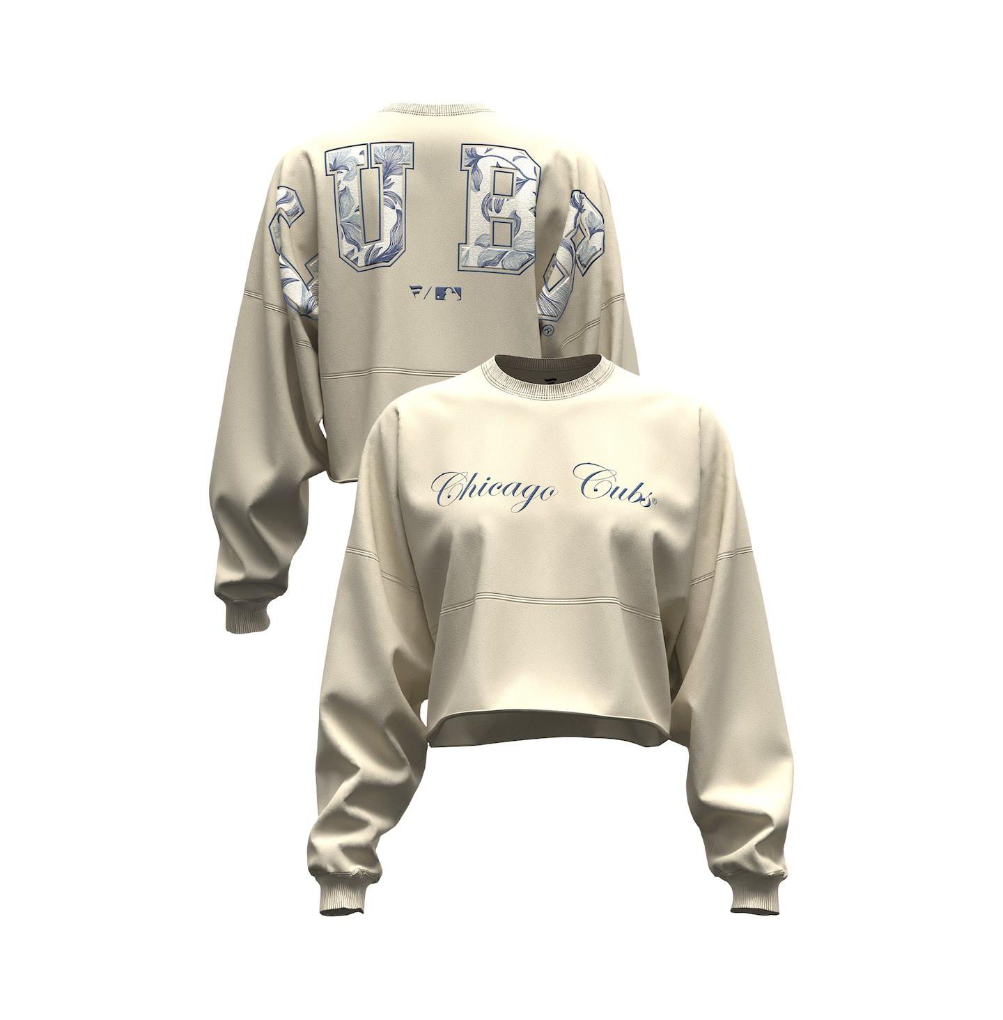 Женская футболка Fanatics Light Beige Chicago Cubs Spirit Floral Script Cropped Long-Sleeve — фото 1