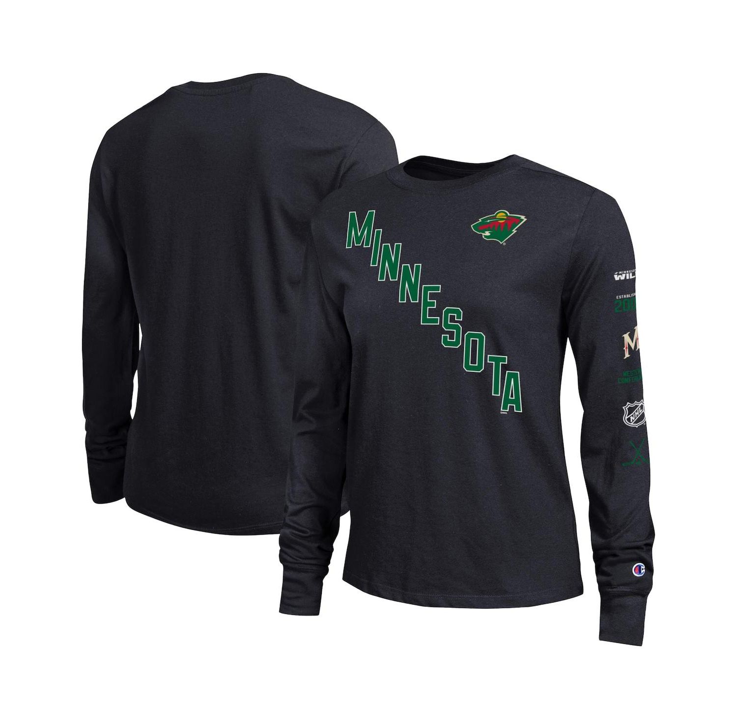 Women's Black Minnesota Wild 2-Hit Long Sleeve T-Shirt