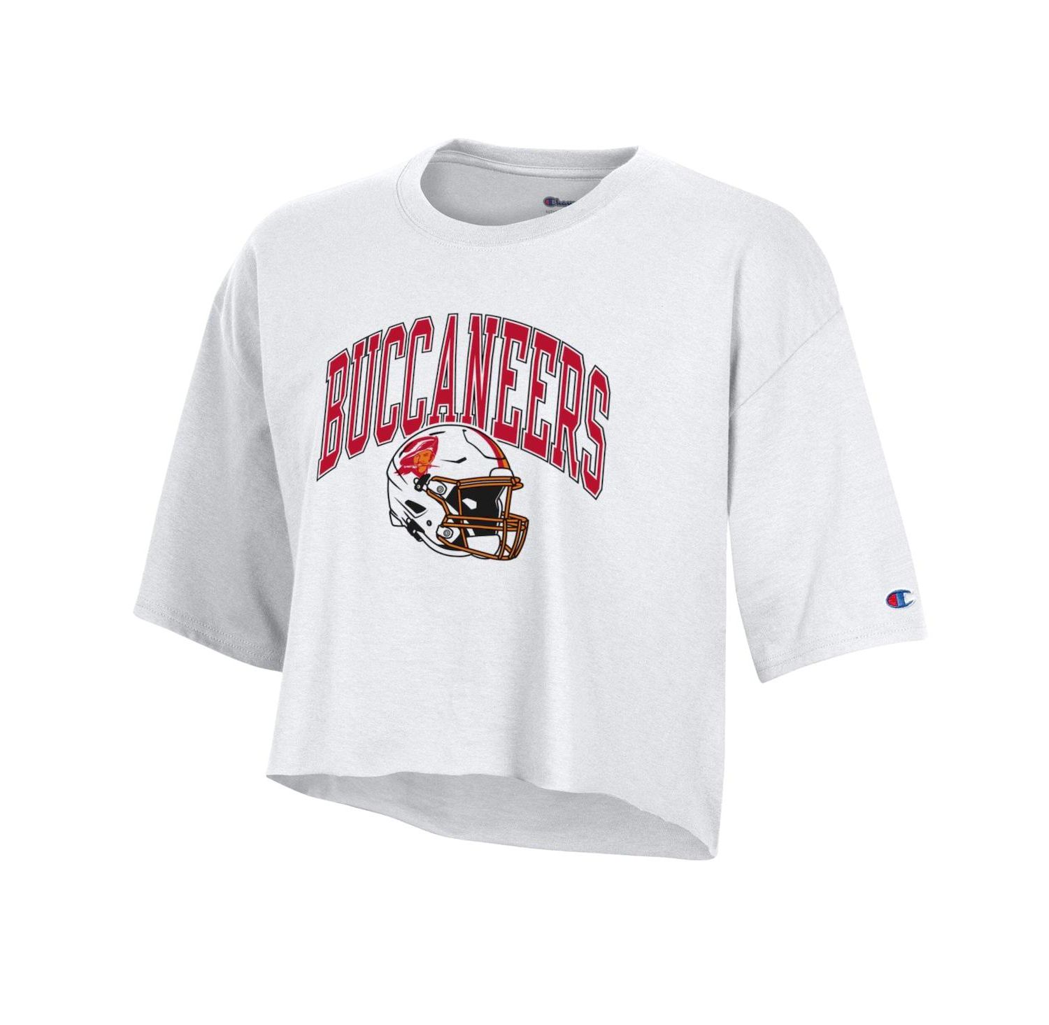 Women's White Tampa Bay Buccaneers Boyfriend Cropped T-Shirt