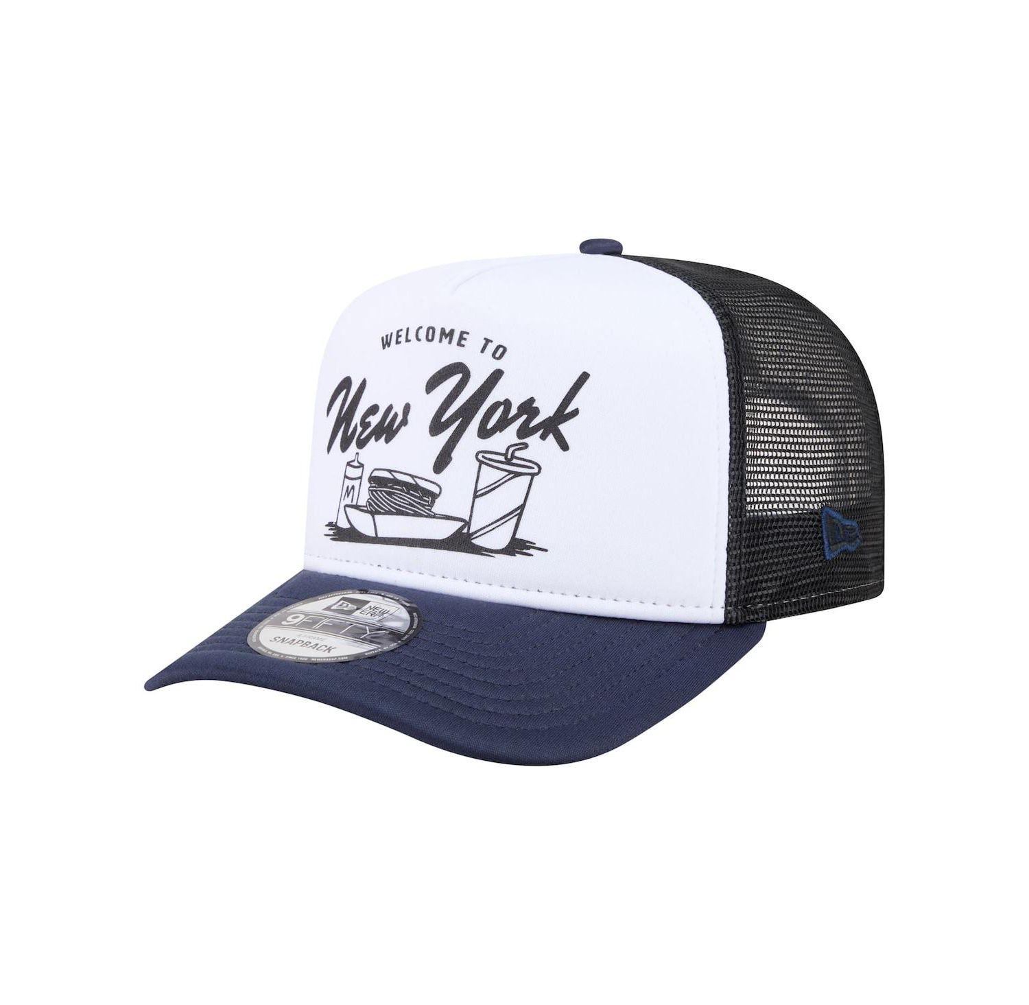 Men's White/Navy New York Yankees Foodie A-Frame 9FIFTY Trucker Snapback Hat