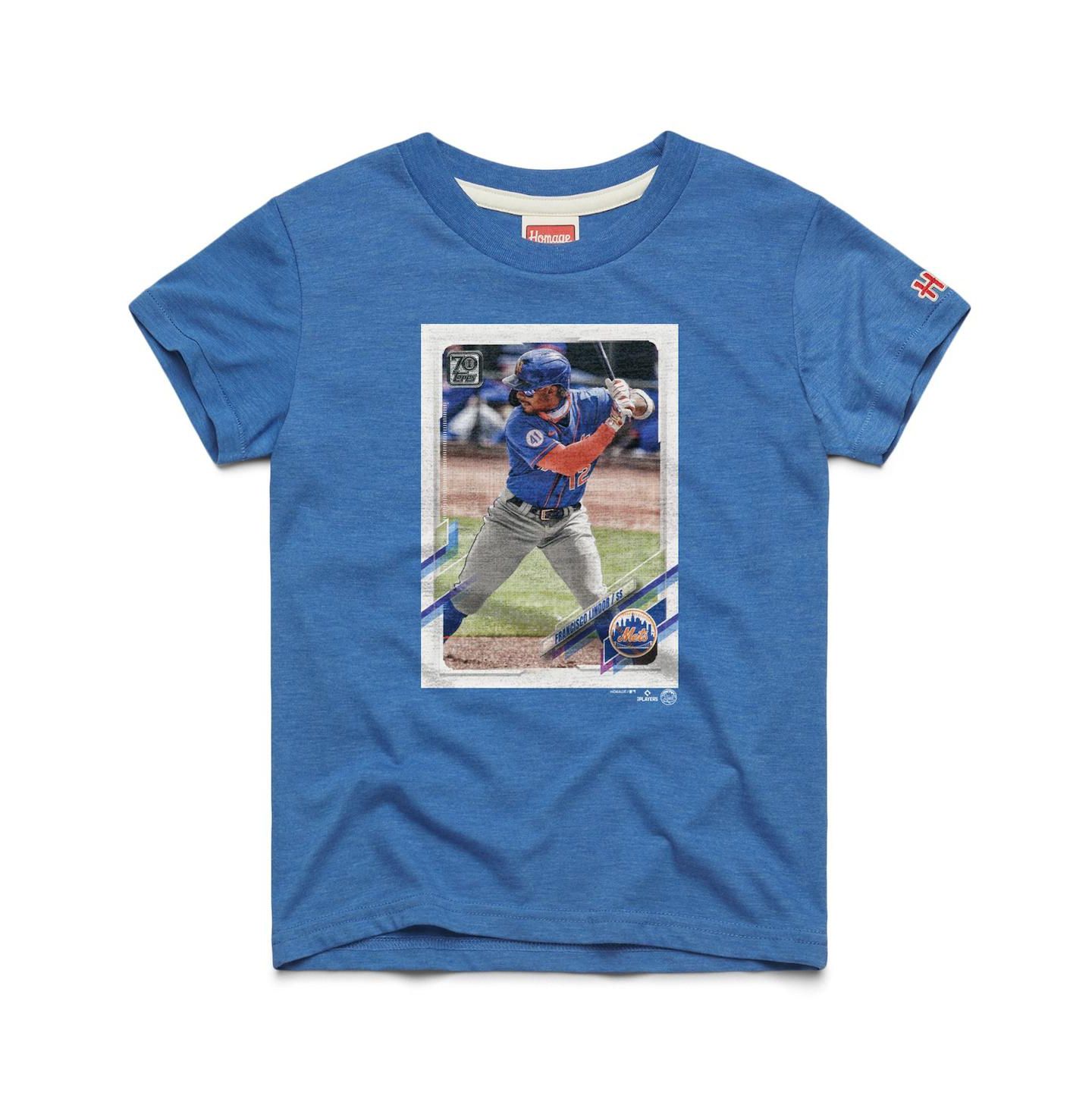Детская футболка Homage Francisco Lindor Royal New York Mets Topps Baseball Card Tri-Blend — фото 1