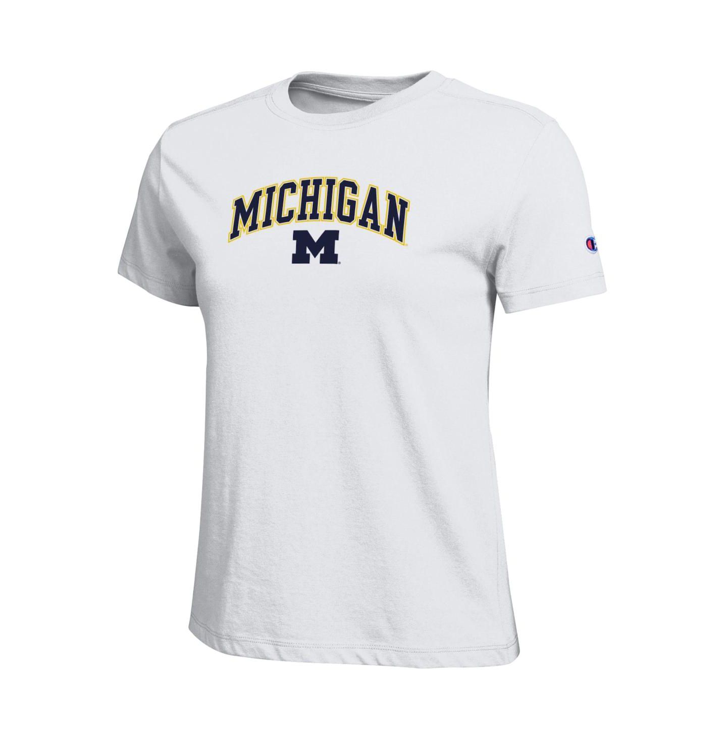 Женская футболка Champion White Michigan Wolverines Arched Over Logo — фото 3