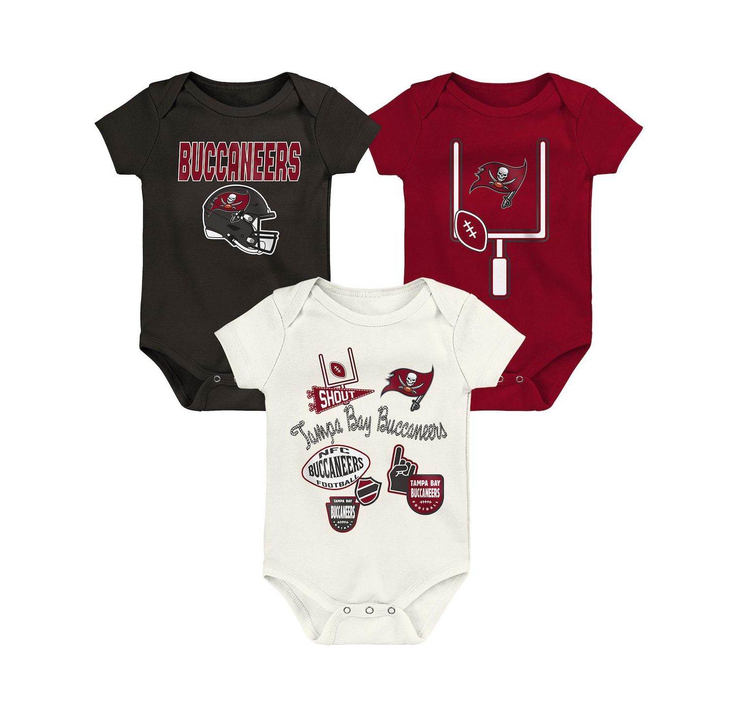 Boys and Girls 3 Piece Tampa Bay Buccaneers Littlest Player Bodysuit Set