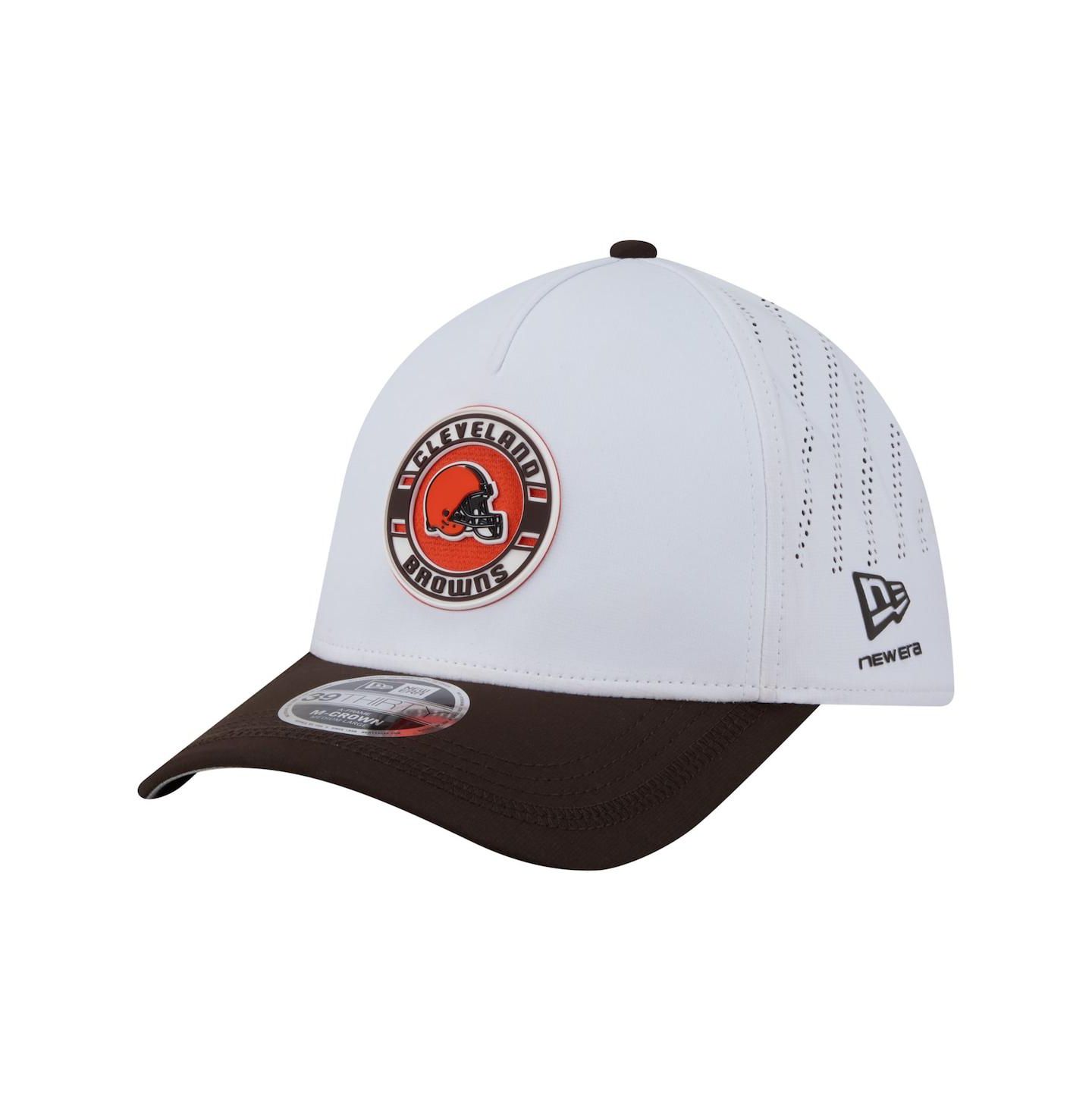 Мужская кепка New Era White/Brown Cleveland Browns Patch 39THIRTY A-Frame M-Crown Perforated Flex Hat — фото 1