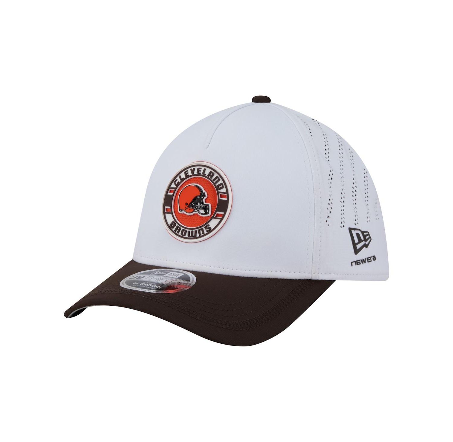Men's White/Brown Cleveland Browns Patch 39THIRTY A-Frame M-Crown Perforated Flex Hat