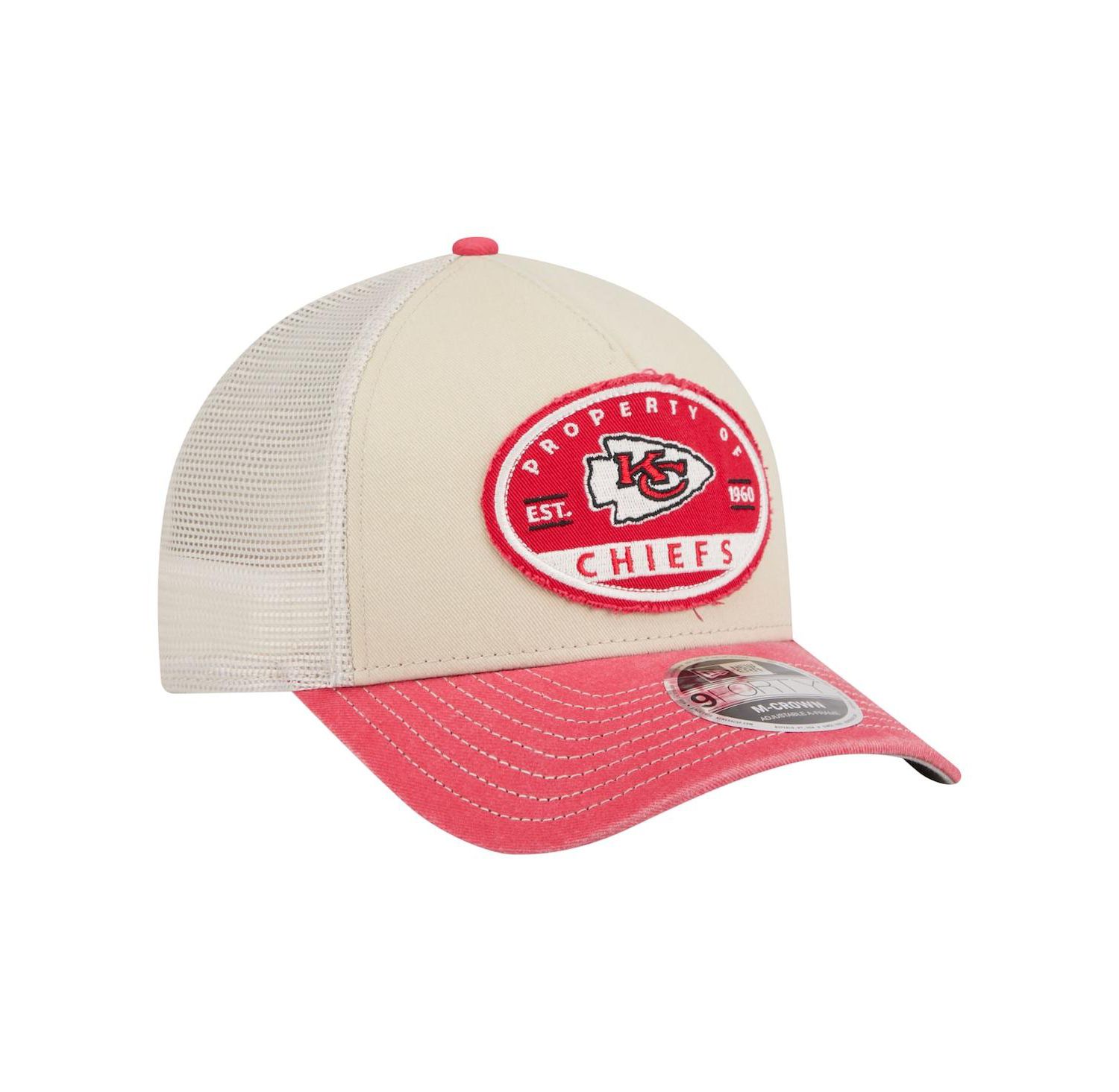 Men's Natural Kansas City Chiefs Frayed M-Crown A-Frame 9FORTY Adjustable Hat