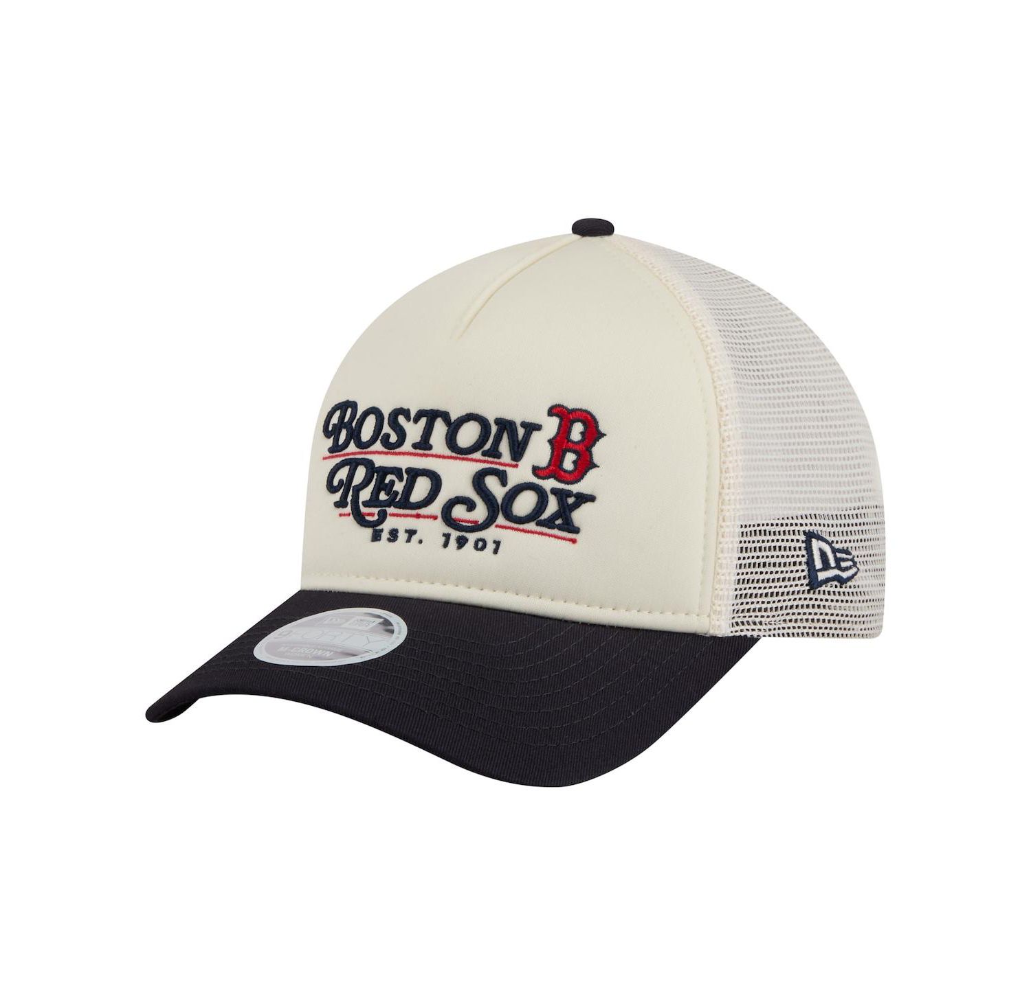 Women's Light Beige/Navy Boston Red Sox Retro 9FORTY M-Crown A-Frame Trucker Adjustable Hat