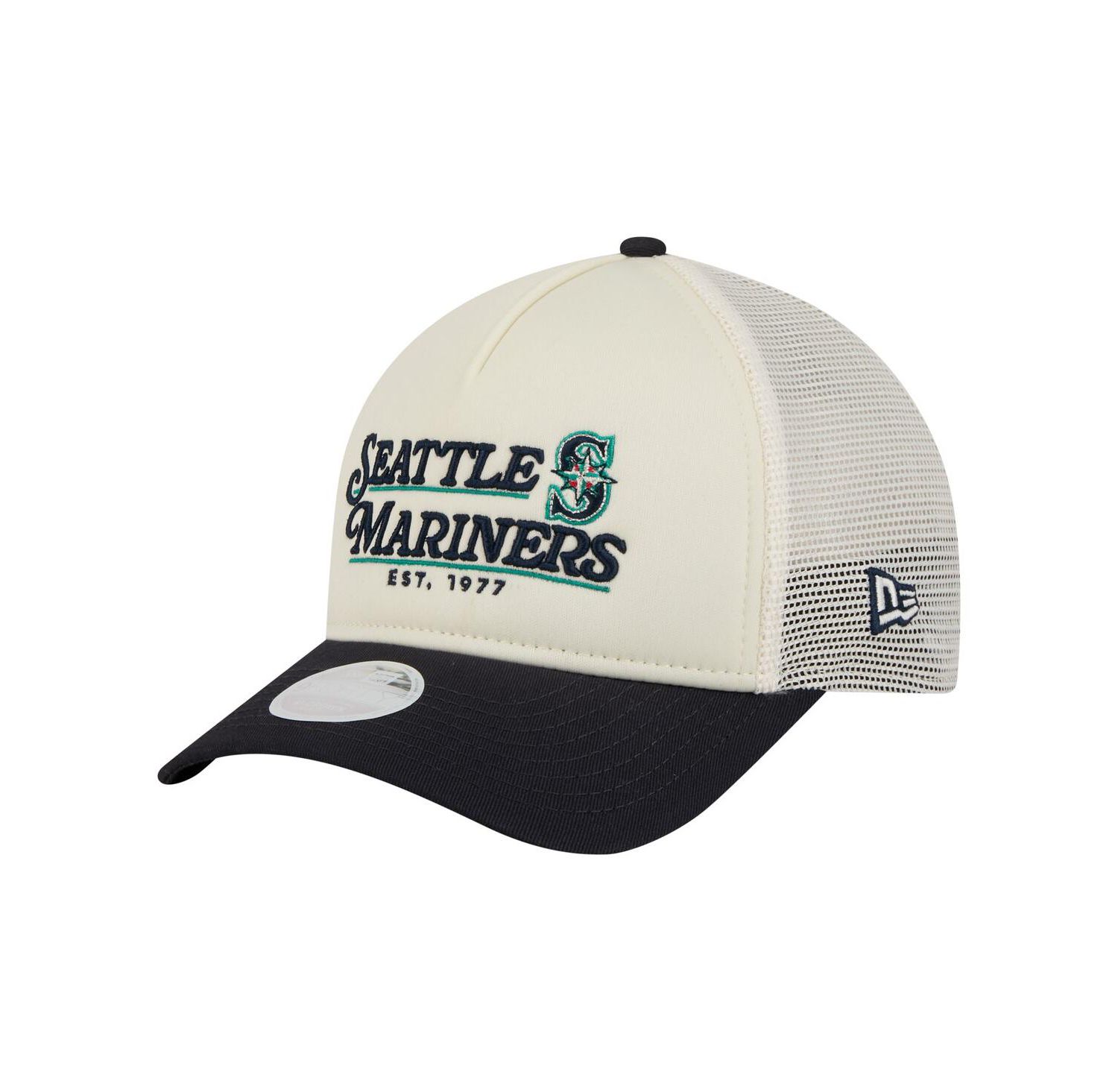 Women's Light Beige/Navy Seattle Mariners Retro 9FORTY M-Crown A-Frame Trucker Adjustable Hat