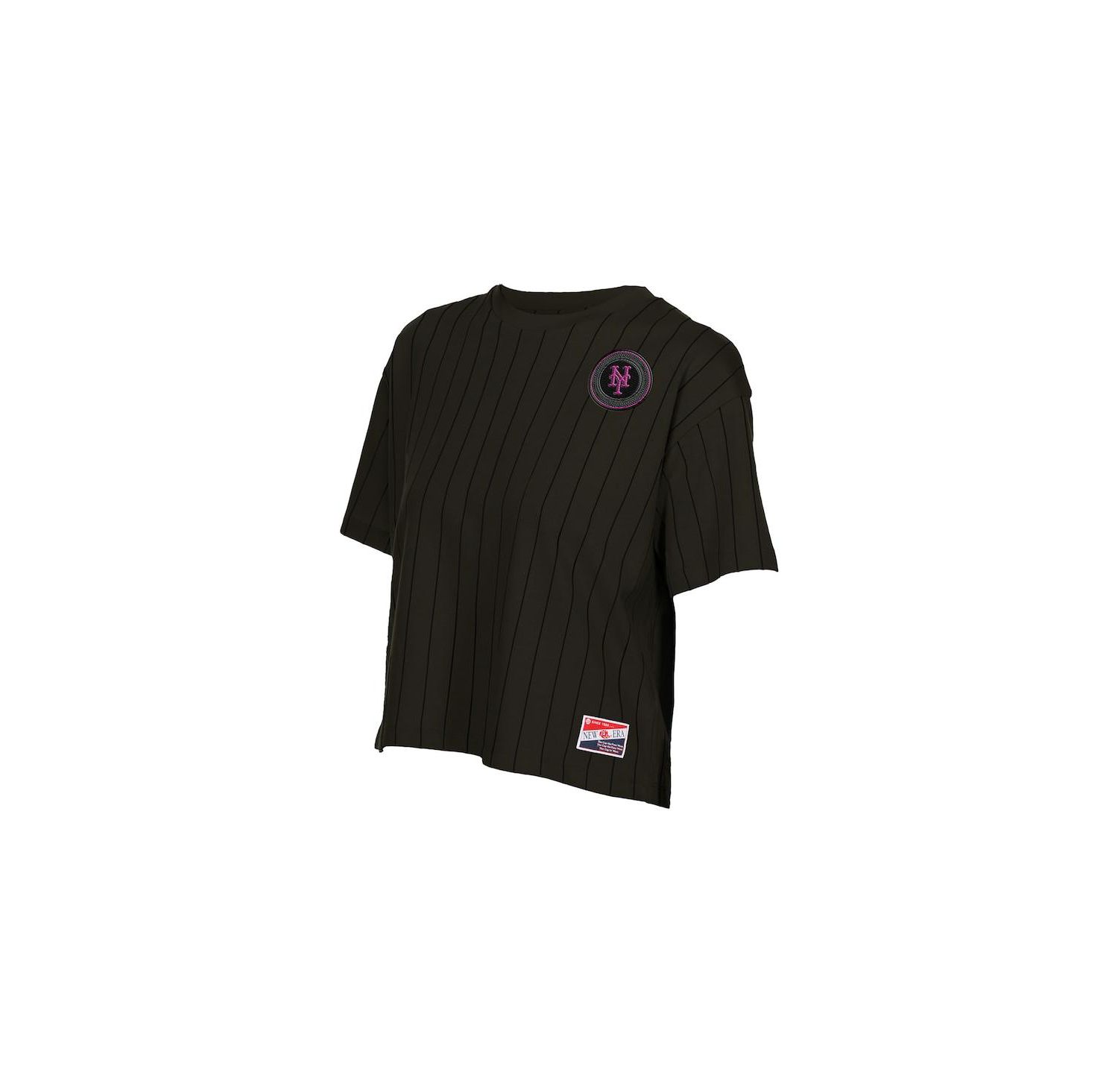 Women's Charcoal New York Mets City Connect Throwback Meshback Pinstripe Boxy T-Shirt