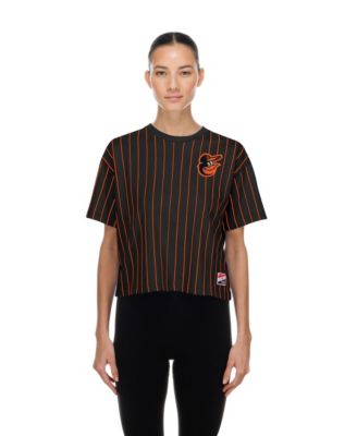 Women's Black Baltimore Orioles Throwback Meshback Pinstripe Boxy T-Shirt