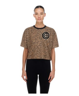 Women's Brown Chicago Cubs Leopard Boxy Cropped T-Shirt
